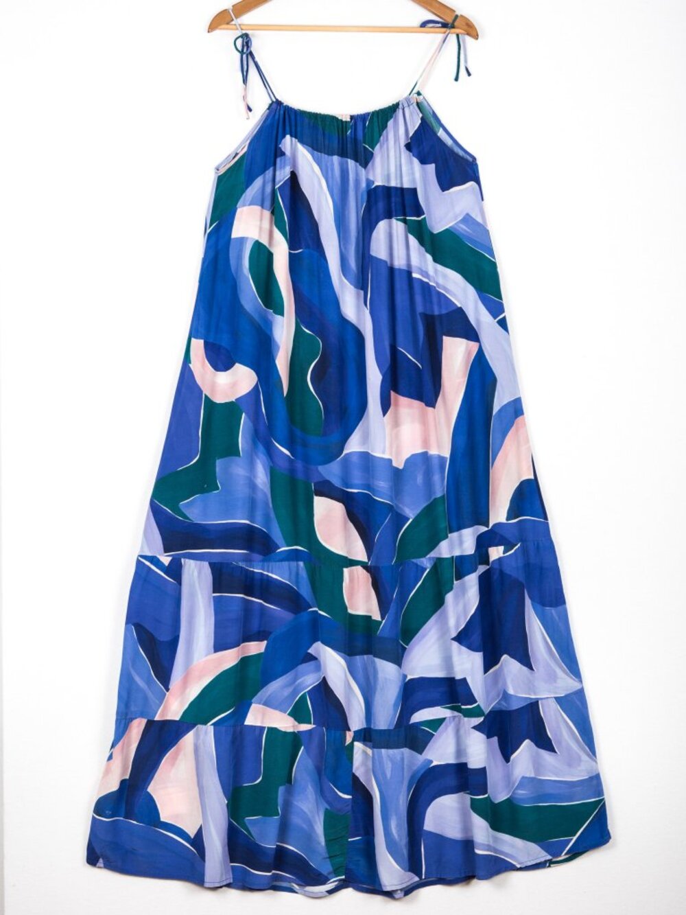 PRINCESSE TAM TAM Abstract Print Viscose Tiered Maxi Dress Blue M/L
